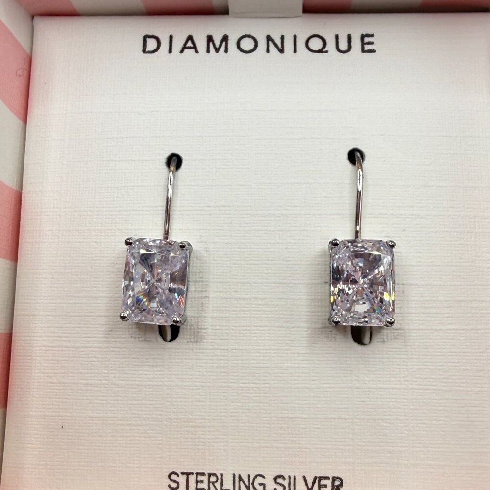 Diamonique New in Box Sterling Silver Emerald Cut CZ Earrings QVC - Picture 7 of 13